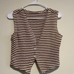 SHEIN Brown and Cream Striped Knit Vest